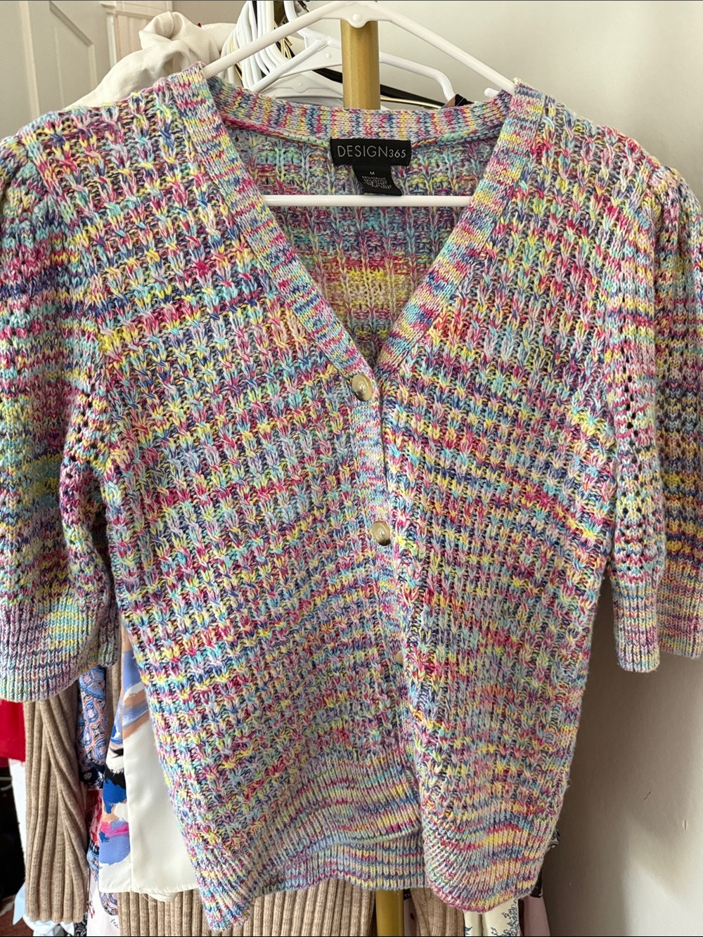 DESIGN365 Pastel Multicolor V-Neck Short Sleeve Cardigan